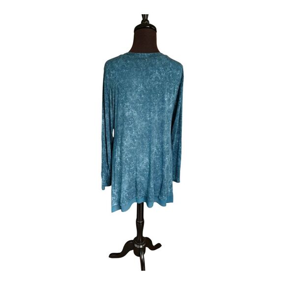 Logo Lori Goldstein Marbled Green Asymmetric Open Front Cardigan Size S - Picture 2 of 7